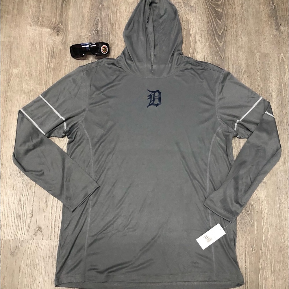 Detroit Tigers Gray Hooded Long Sleeve with Navy 'D' Logo c-large unisex